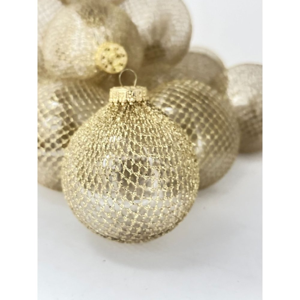 Trim-A-Home Glitter Gold 2.5" Netted Glass Ball Christmas Ornaments Vintage Reti